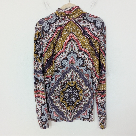 Free People Chase Me Paisley Print Long Sleeve Turtleneck Top Jersey Knit Small - Picture 8 of 9